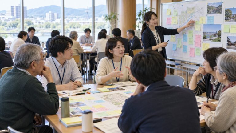 住民対話と政策検討の場面を表したAI生成イメージ