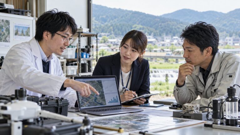研究成果の社会実装を検討する場面を表したAI生成イメージ
